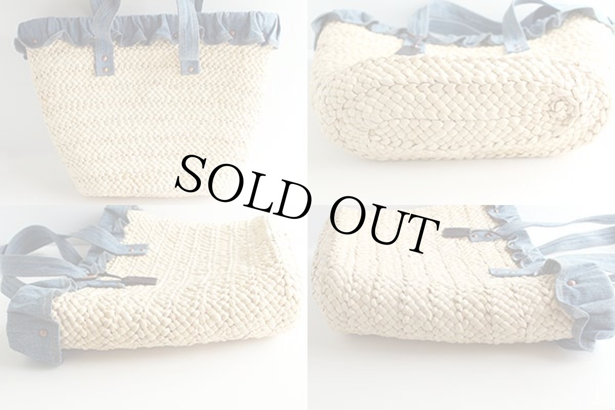 画像2: 00s POLO JEANSポロ ジーンズ ラルフローレン デニム×ストロー 編み込み かごバッグ (2)