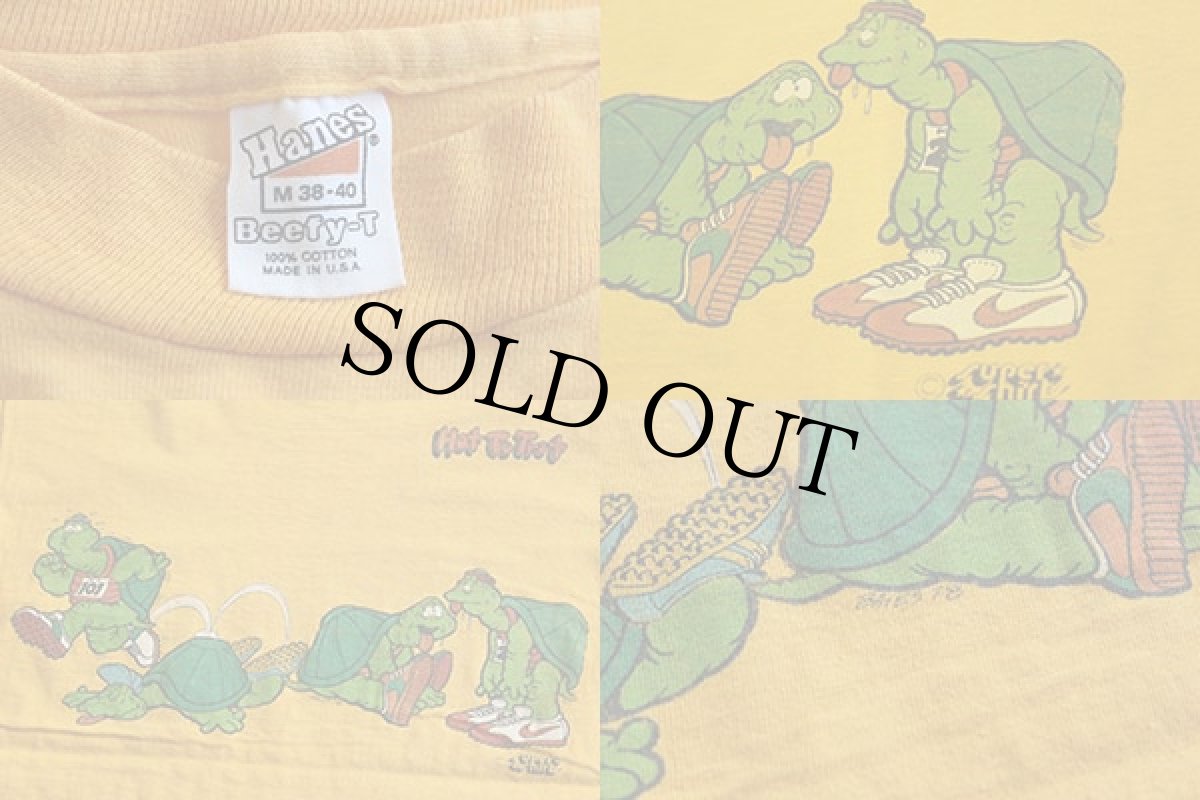 画像3: 70s USA製 Hanes Hot To Trot NIKE スニーカー コットンTシャツ 黄 M (3)