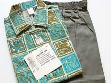 画像1: デッドストック★60s USA製 総柄 半袖 コットンシャツ×ショーツ セット (1)