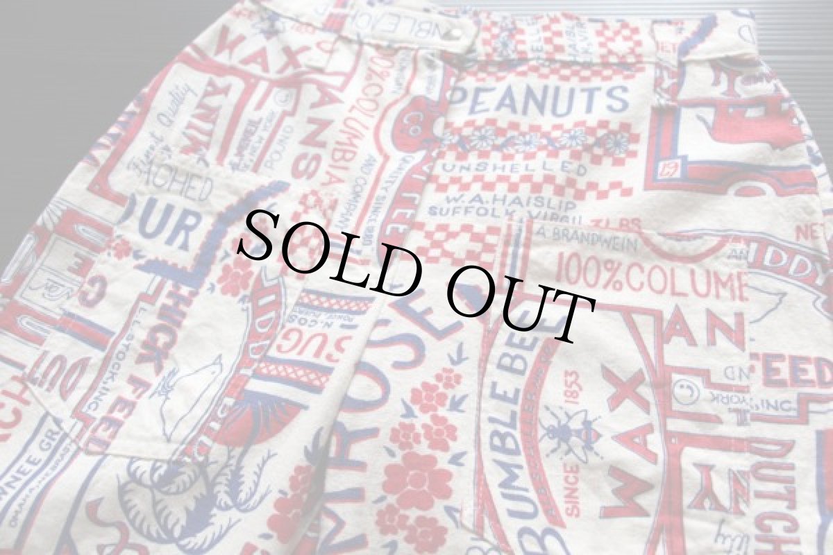 画像2: 70s Items 総柄 染み込みプリント ベルボトム コットンパンツ w27 (2)