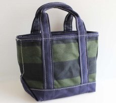 画像1: USA製 L.L.Bean BOAT AND TOTE 太ボーダー キャンバス トートバッグ 紺×緑 ミニ (1)