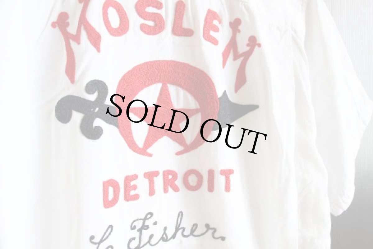 画像3: 60s MOSLEM フリーメイソン チェーン刺繍 ボウリングシャツ 白 M (3)