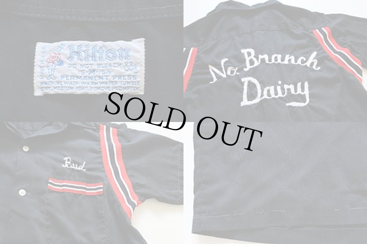 画像3: 70s USA製 Hiltonヒルトン チェーン刺繍 ボウリングシャツ 黒 M (3)