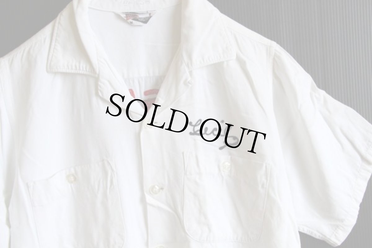 画像4: 60s MOSLEM フリーメイソン チェーン刺繍 ボウリングシャツ 白 M (4)