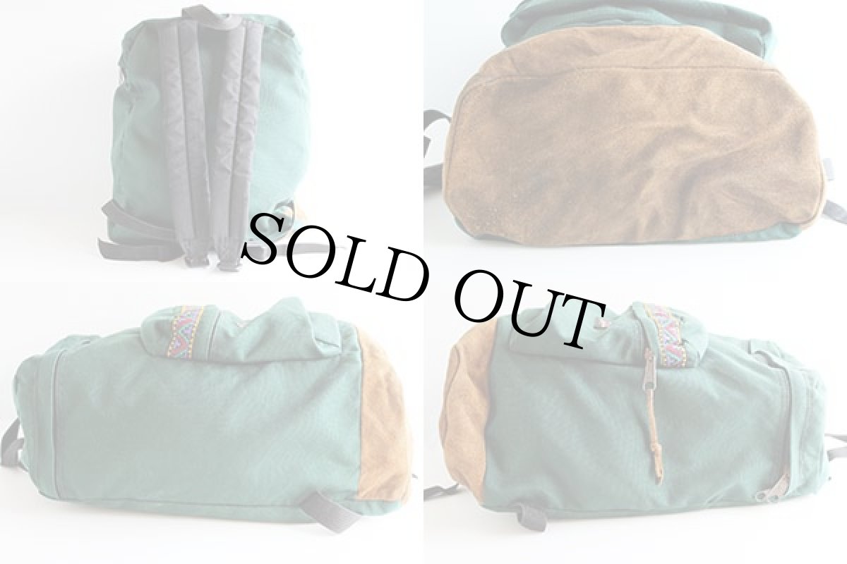 画像2: 90s USA製 JANSPORTジャンスポーツ チロリアンテープ ボトムレザー リュックサック 緑 (2)