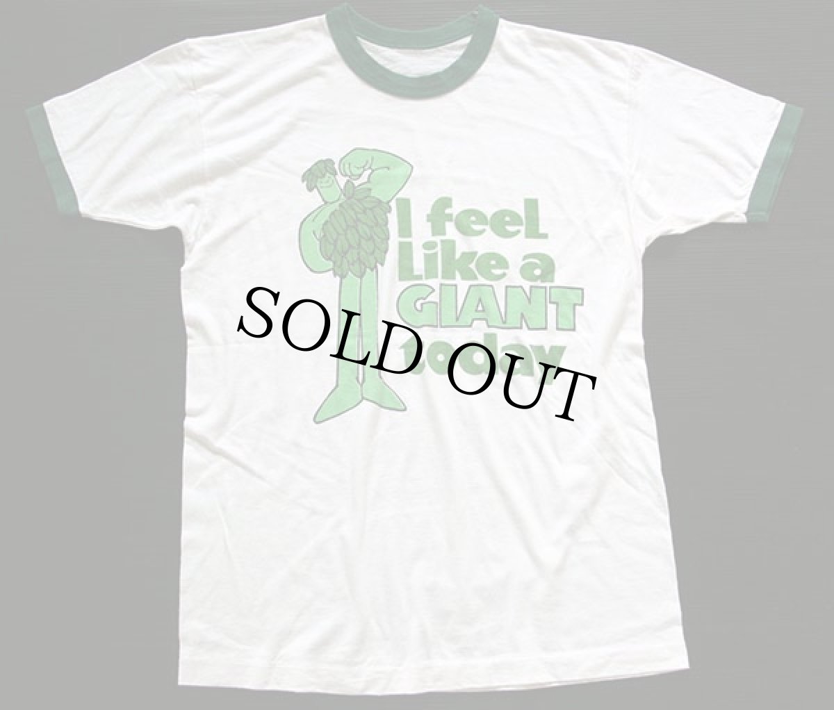 画像2: 70s I feeL Like a GIANT today グリーンジャイアント 染み込みプリント リンガーTシャツ 白×緑 (2)