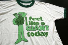 画像1: 70s I feeL Like a GIANT today グリーンジャイアント 染み込みプリント リンガーTシャツ 白×緑 (1)