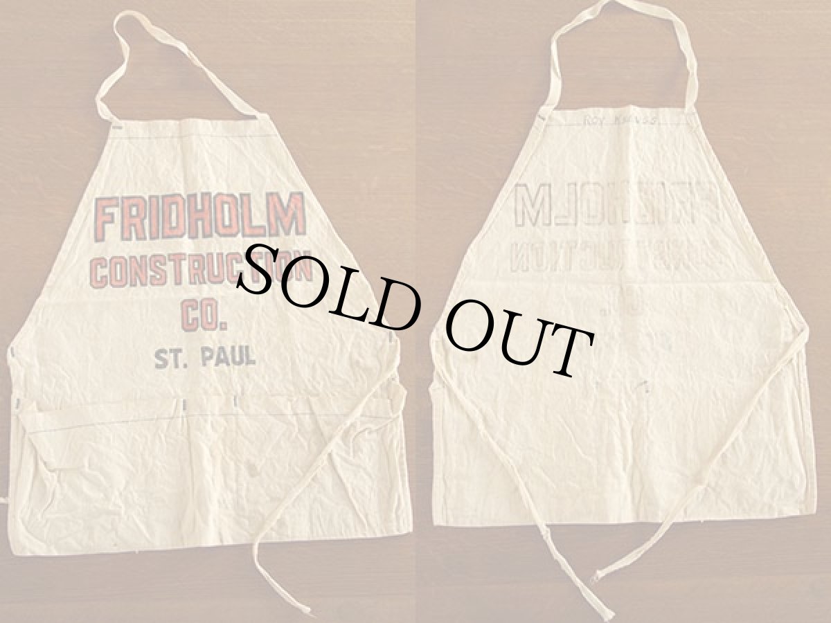 画像2: ビンテージ FRIDHOLM CONSTRUCTIONキャンバス ワークエプロン 生成り (2)