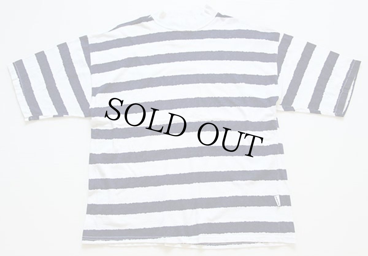 画像2: 90s USA製 RUSH モックネック ボーダー コットンTシャツ 紺×白 L (2)