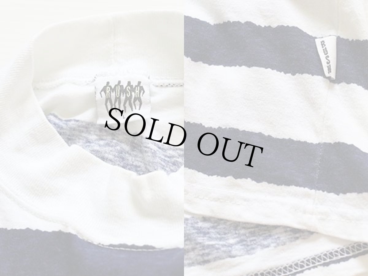 画像3: 90s USA製 RUSH モックネック ボーダー コットンTシャツ 紺×白 L (3)