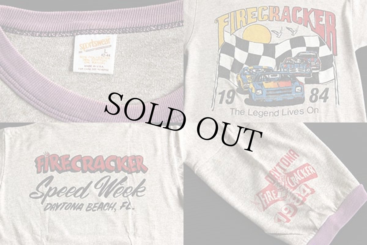 画像3: 80s USA製 FIRECRACKER SPEED WEEK リンガーTシャツ 杢茶 L (3)
