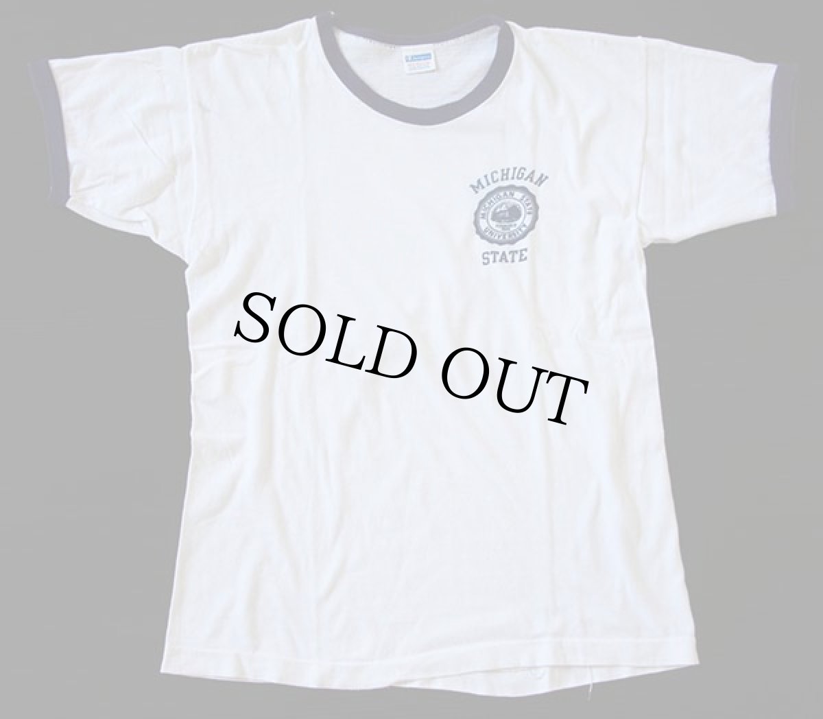 画像2: 70s USA製 Championチャンピオン MICHIGAN 染み込みプリント コットン リンガーTシャツ M (2)