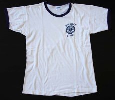 画像2: 70s USA製 Championチャンピオン MICHIGAN 染み込みプリント コットン リンガーTシャツ M (2)