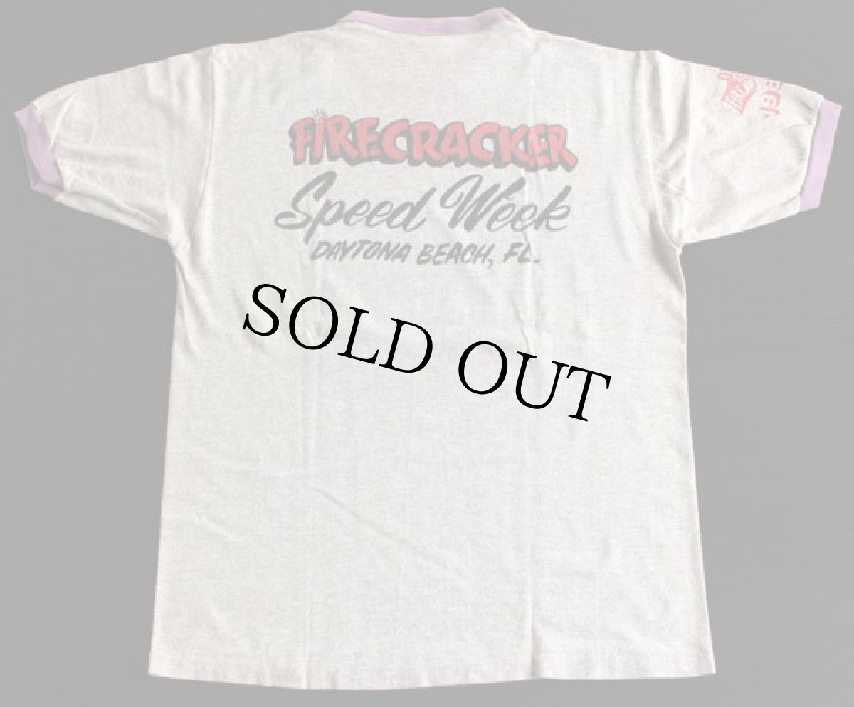 画像2: 80s USA製 FIRECRACKER SPEED WEEK リンガーTシャツ 杢茶 L (2)