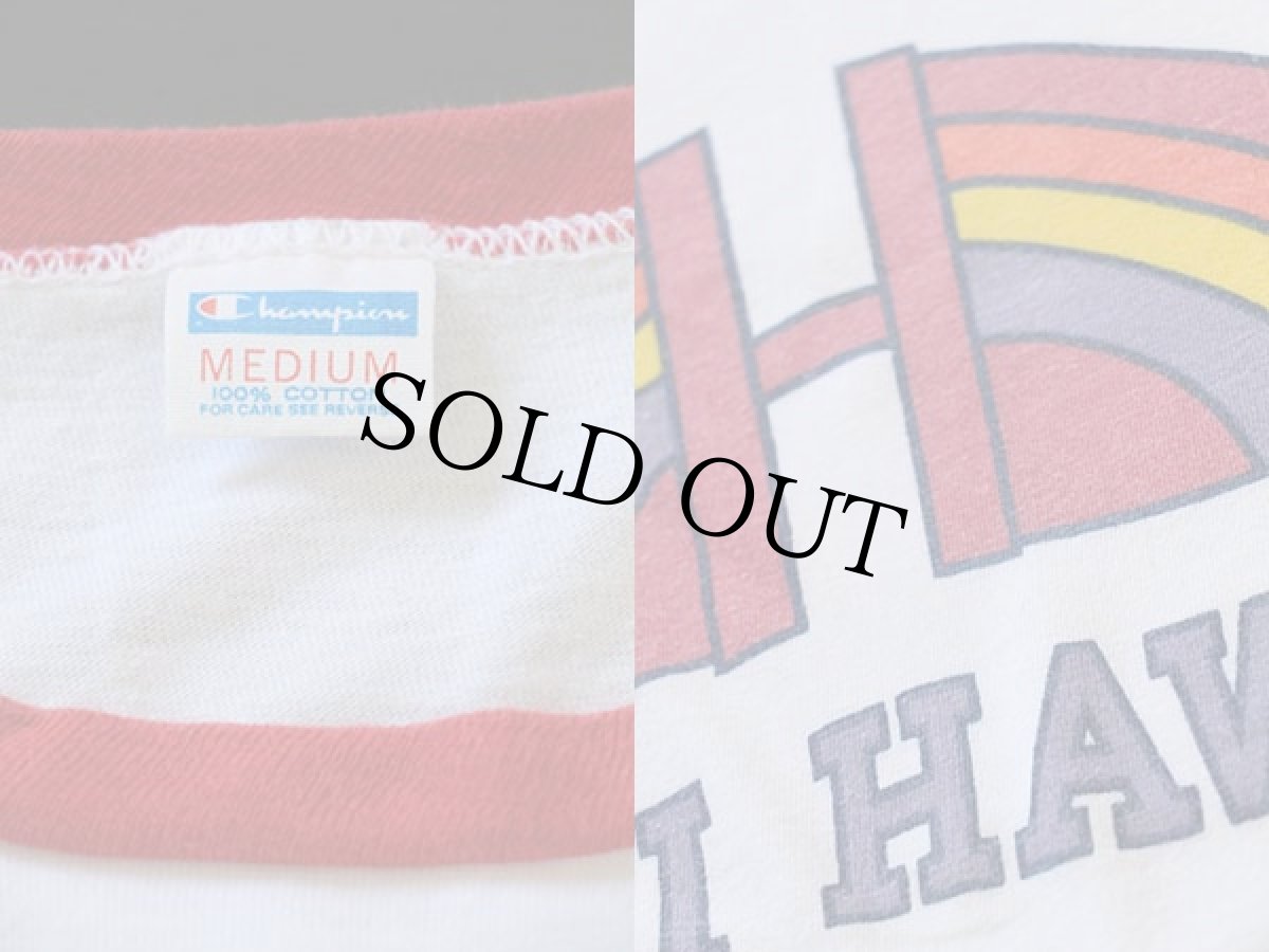 画像3: 70s USA製 Championチャンピオン MAUI HAWAII 染み込みプリント コットン リンガーTシャツ M (3)