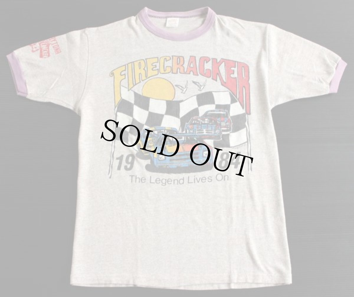 画像1: 80s USA製 FIRECRACKER SPEED WEEK リンガーTシャツ 杢茶 L (1)