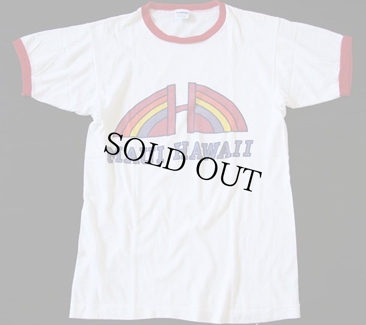 画像2: 70s USA製 Championチャンピオン MAUI HAWAII 染み込みプリント コットン リンガーTシャツ M (2)