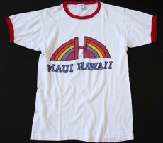 画像2: 70s USA製 Championチャンピオン MAUI HAWAII 染み込みプリント コットン リンガーTシャツ M (2)