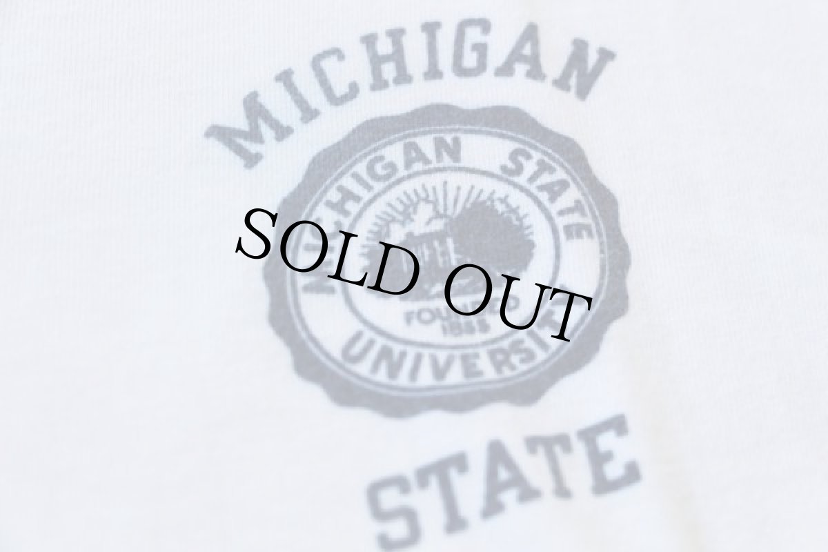 画像3: 70s USA製 Championチャンピオン MICHIGAN 染み込みプリント コットン リンガーTシャツ M (3)