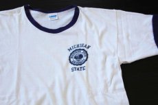 画像1: 70s USA製 Championチャンピオン MICHIGAN 染み込みプリント コットン リンガーTシャツ M (1)