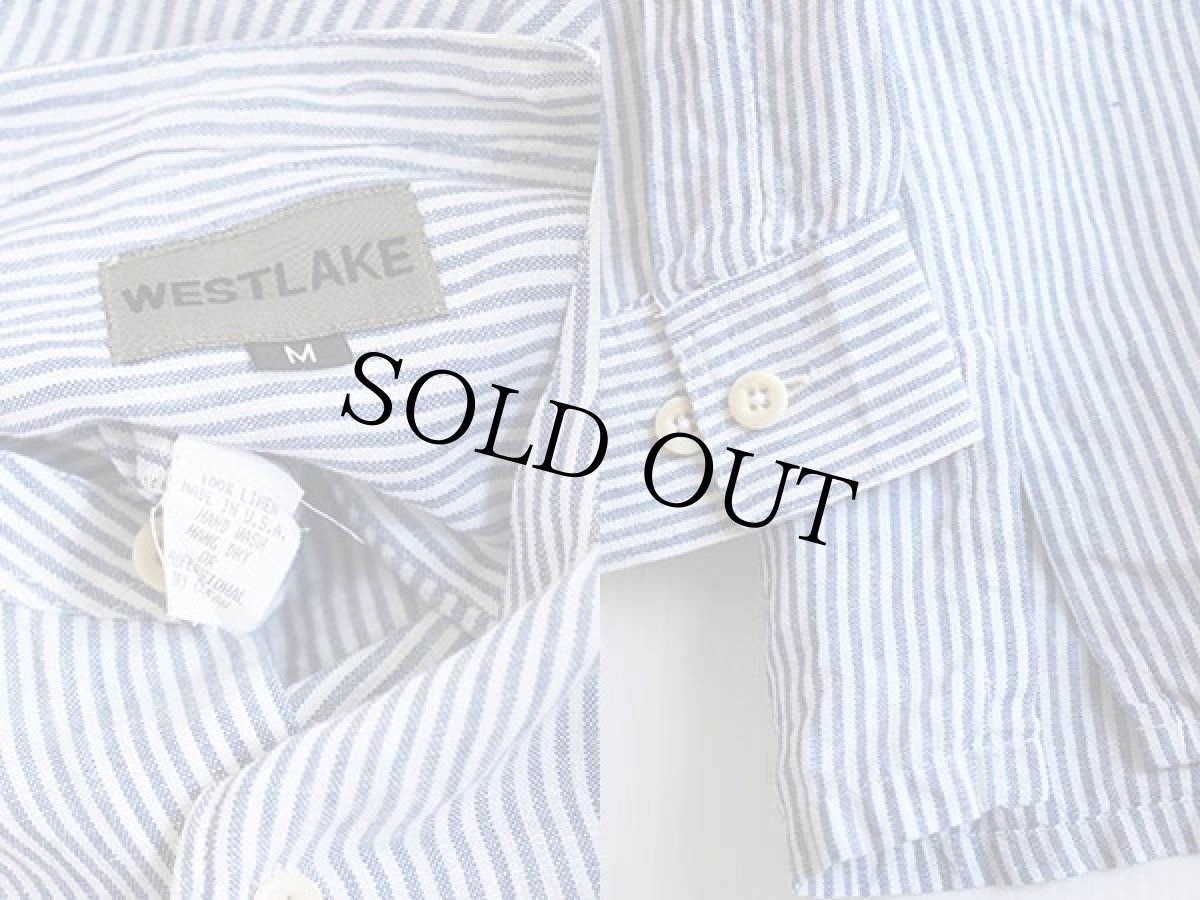 画像3: 90s USA製 WESTLAKE ストライプ バンドカラー リネンシャツ M (3)