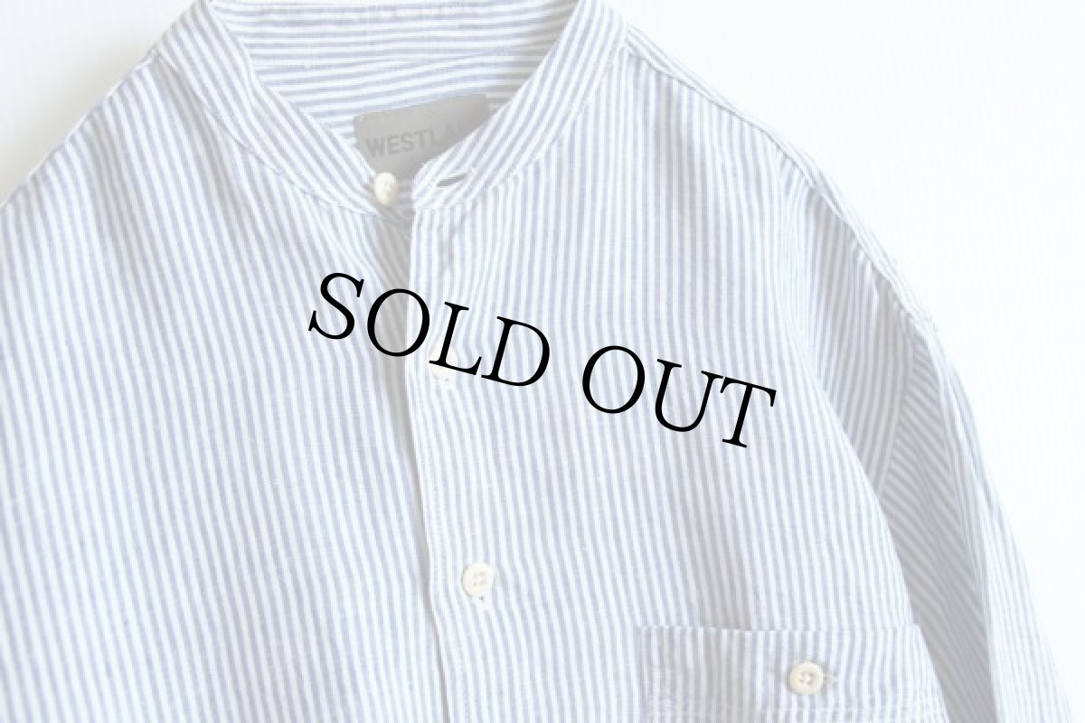 画像2: 90s USA製 WESTLAKE ストライプ バンドカラー リネンシャツ M (2)