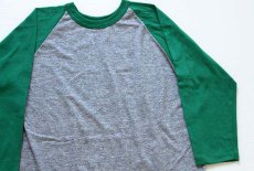 画像2: デッドストック★80s USA製 Bantam ツートン 七分袖 ラグランTシャツ 杢グレー×緑 M (2)