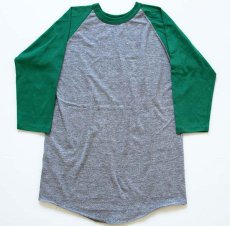 画像1: デッドストック★80s USA製 Bantam ツートン ラグラン 七分袖Tシャツ 杢グレー×緑 M (1)