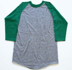 画像1: デッドストック★80s USA製 Bantam ツートン 七分袖 ラグランTシャツ 杢グレー×緑 M (1)