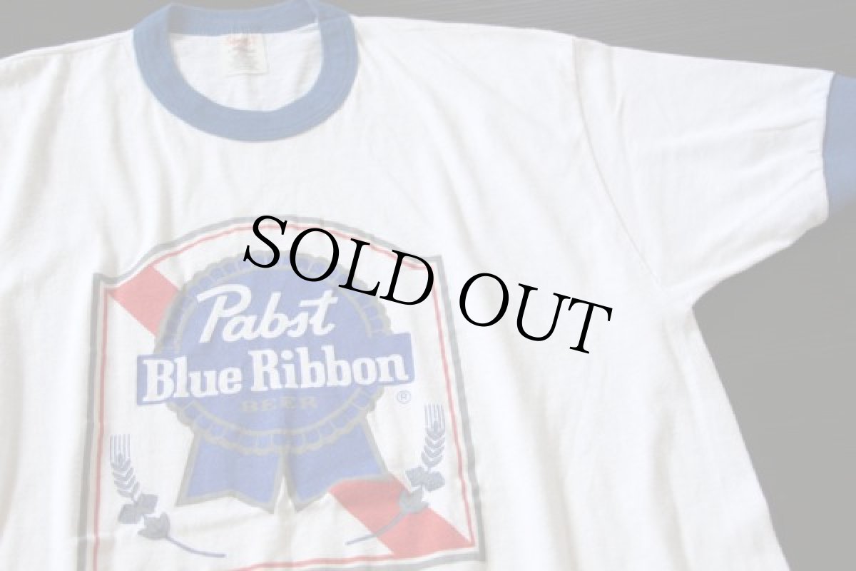 画像1: 80s USA製 Pabst Blue Ribbon リンガーTシャツ L (1)
