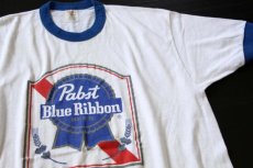 画像1: 80s USA製 Pabst Blue Ribbon リンガーTシャツ L (1)