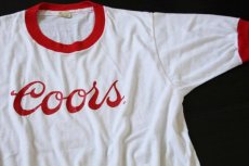 画像1: 80s USA製 Coors ロゴ リンガーTシャツ 白×赤 L (1)