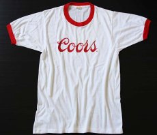 画像2: 80s USA製 Coors ロゴ リンガーTシャツ 白×赤 L (2)