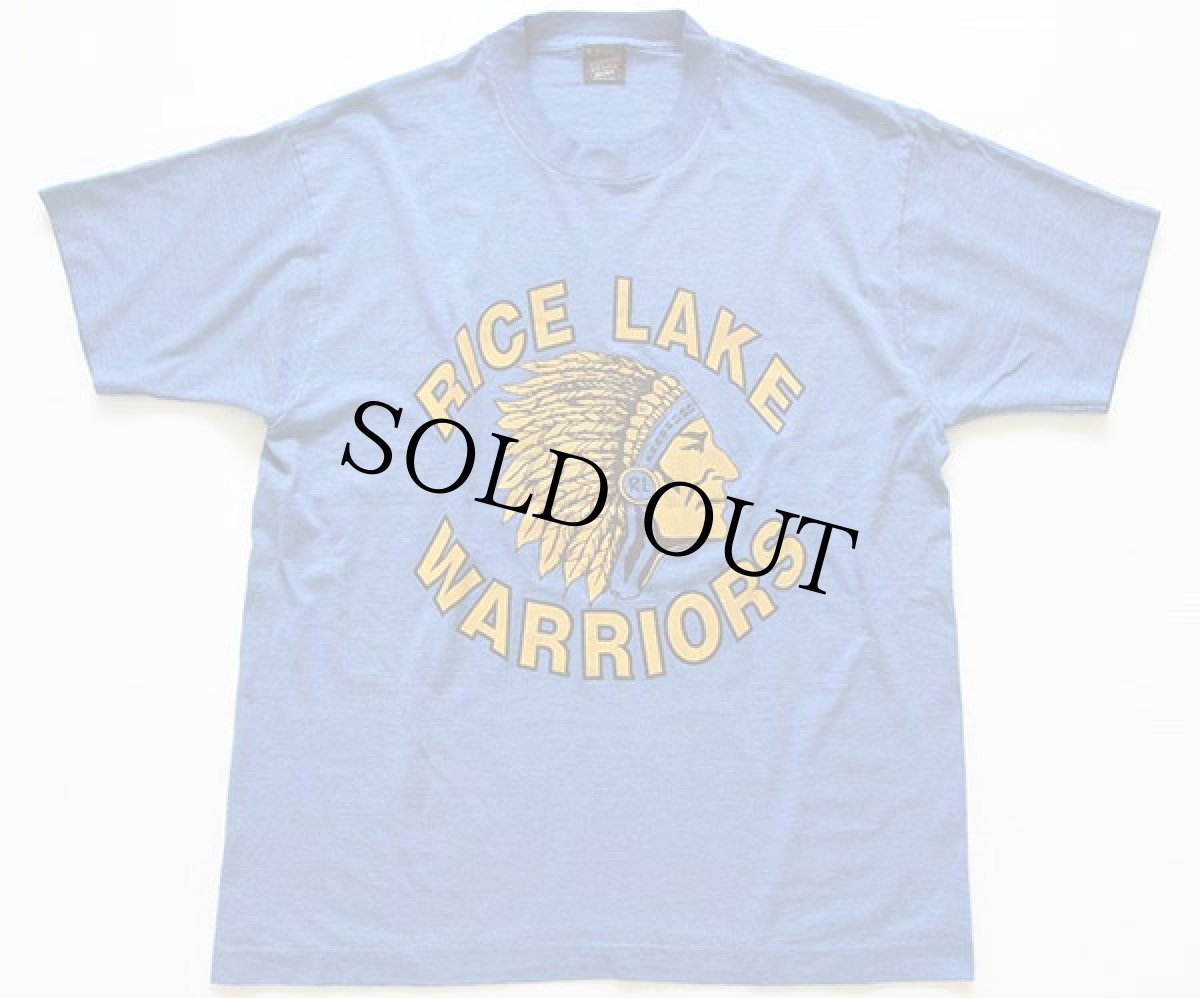 画像2: 90s USA製 RICE LAKE WARRIORS インディアンヘッド Tシャツ 青 XL (2)