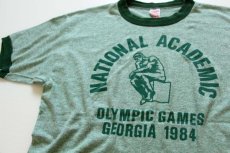 画像1: 80s USA製 NATIONAL ACADEMIC リンガーTシャツ 杢グリーン L (1)