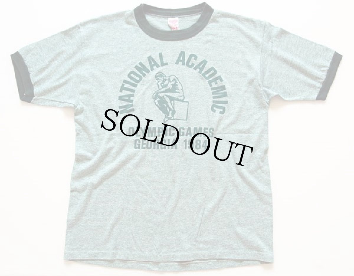 画像2: 80s USA製 NATIONAL ACADEMIC リンガーTシャツ 杢グリーン L (2)