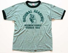 画像2: 80s USA製 NATIONAL ACADEMIC リンガーTシャツ 杢グリーン L (2)