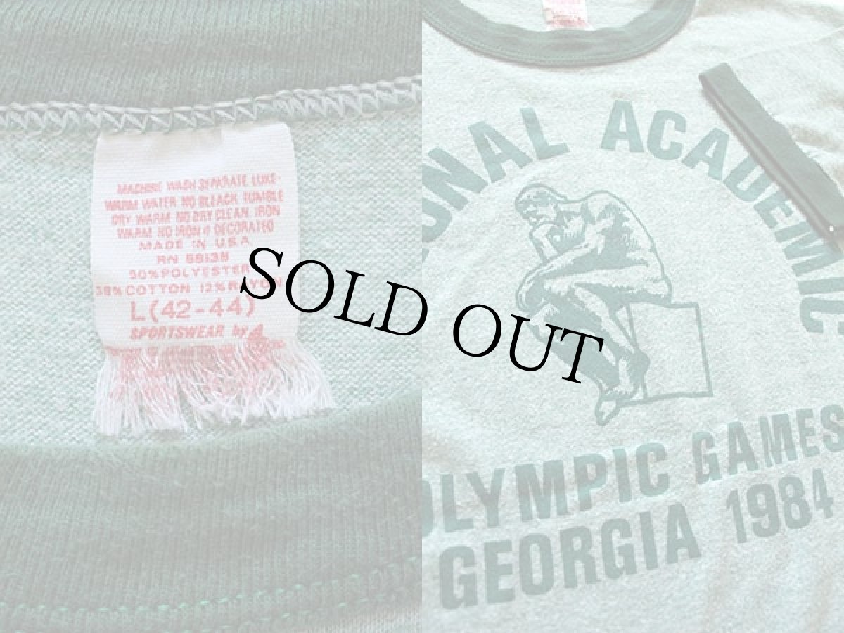 画像3: 80s USA製 NATIONAL ACADEMIC リンガーTシャツ 杢グリーン L (3)