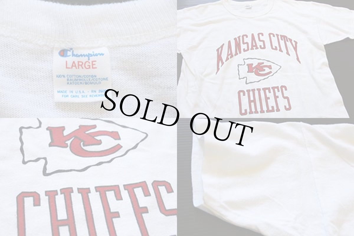 画像4: 80s USA製 Championチャンピオン NFL KANSAS CITY CHIEFS 染み込みプリント コットンTシャツ 白 L (4)