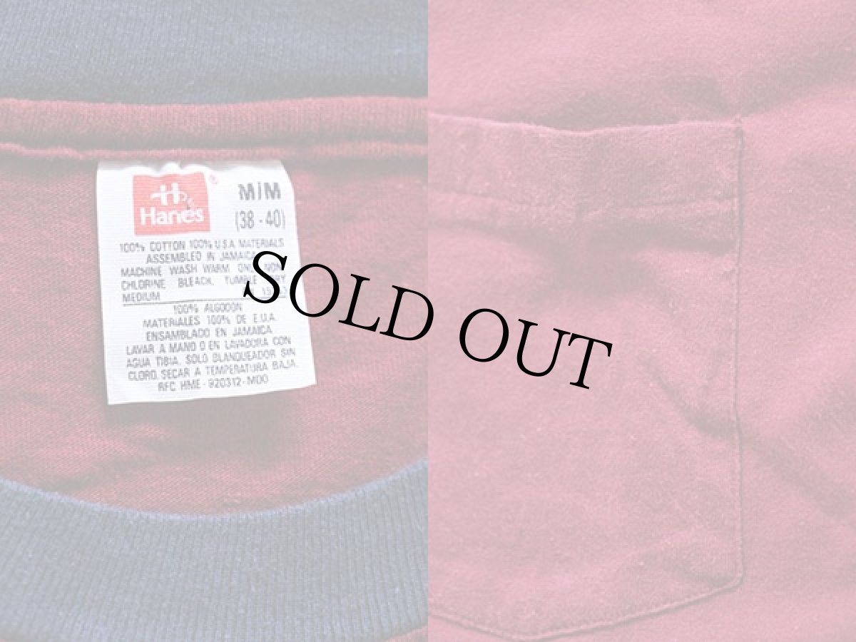 画像3: 90s Hanes ツートン コットン ポケットTシャツ バーガンディ M (3)