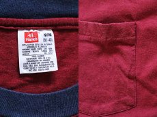 画像3: 90s Hanes ツートン コットン ポケットTシャツ バーガンディ M (3)