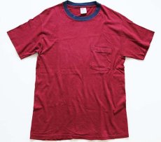 画像2: 90s Hanes ツートン コットン ポケットTシャツ バーガンディ M (2)