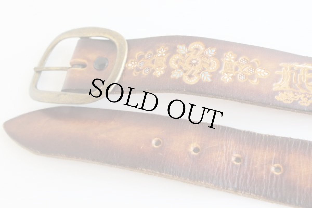 画像2: 70s カービング レザーベルト 焦げ茶 32★708 (2)