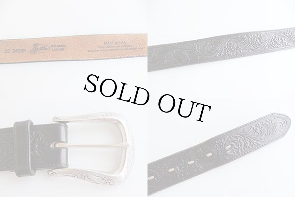 画像3: USA製 Justinジャスティン カービング レザーベルト 黒 32★710 (3)