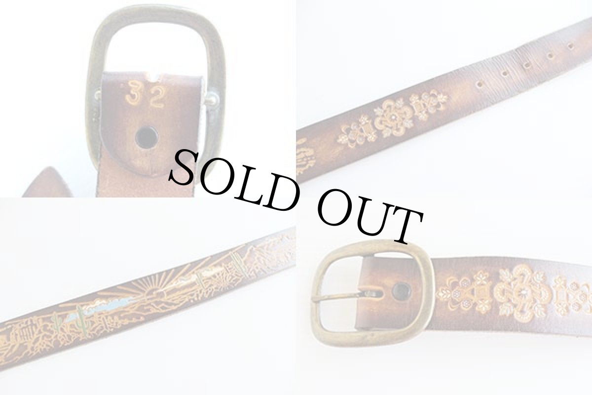 画像3: 70s カービング レザーベルト 焦げ茶 32★708 (3)