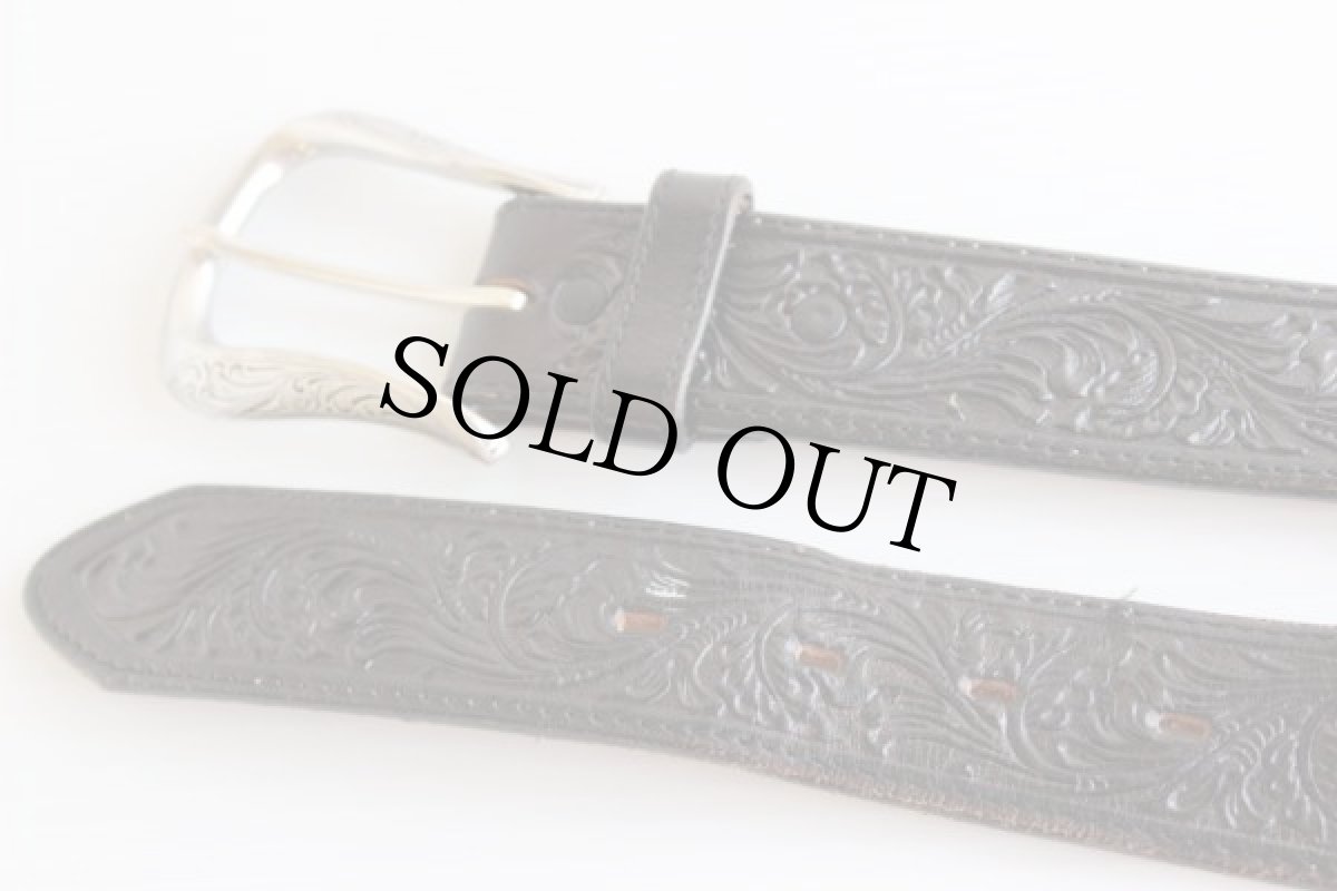 画像2: USA製 Justinジャスティン カービング レザーベルト 黒 32★710 (2)