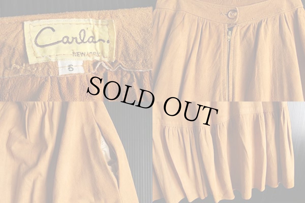 画像3: ビンテージ Carla ディアスキンレザー フレアスカート 茶 6 (3)