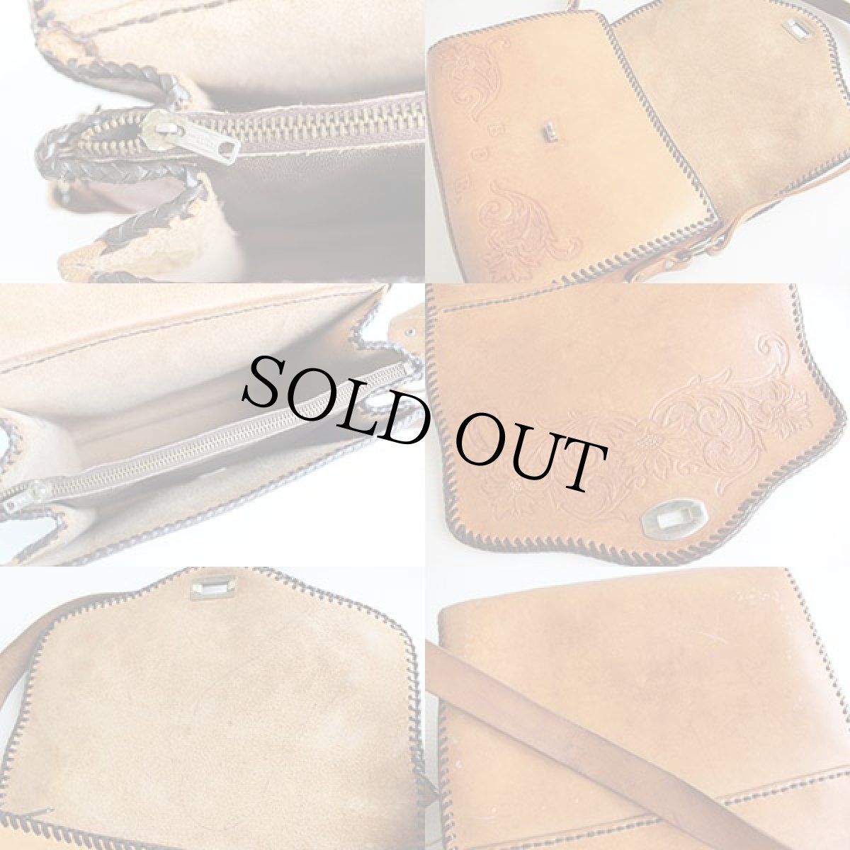 画像3: 70s カービング レザー ショルダーバッグ 茶 (3)