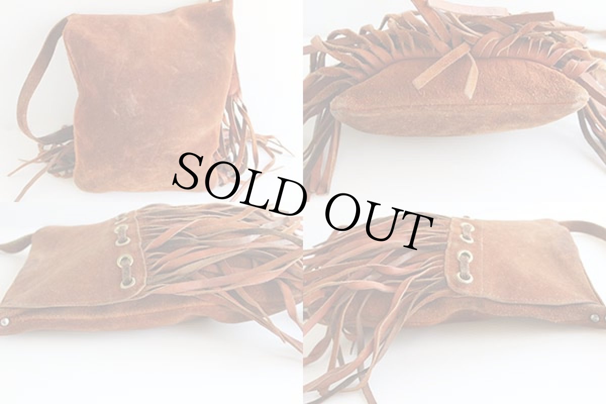 画像2: 70s フリンジ スエードレザー ショルダーバッグ 茶 (2)