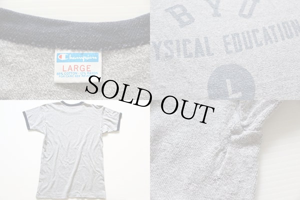 画像3: 70s USA製 Championチャンピオン 染み込みプリント 88/12 リンガーTシャツ 杢グレー×紺 L (3)